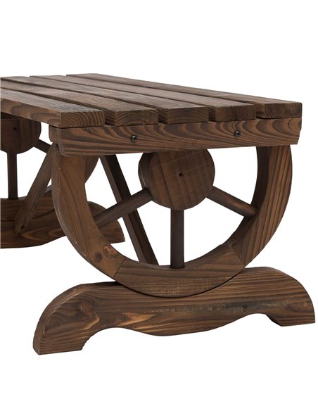 Outsunny Garden Rustic Wooden Bench Wheel-Shaped Legs Slatted Seats Stable Reinforced Structure Outdoor Patio Garden 2-Person Be - pic 45624 | FastDaddyshop