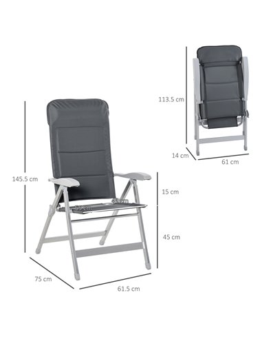 Outsunny 2 Pcs Patio Folding Dining Chair with Adjustable Back, Grey 84B-566V01