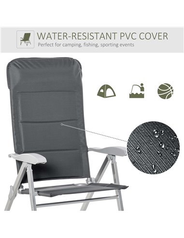 Outsunny 2 Pcs Patio Folding Dining Chair w/ Adjustable Back & Armrest Portable for Camping Garden Pool Beach Deck Grey 84B-566V