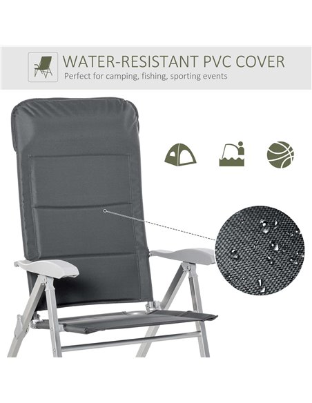 Outsunny 2 Pcs Patio Folding Dining Chair w/ Adjustable Back & Armrest Portable for Camping Garden Pool Beach Deck Grey 84B-566V - pic 45629 | FastDaddyshop