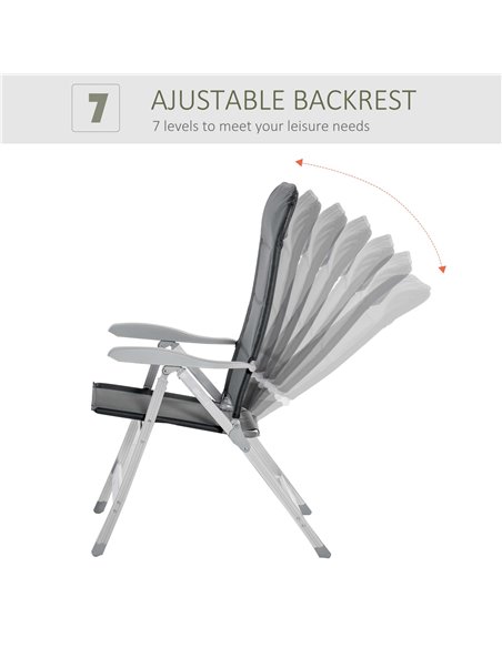 Outsunny 2 Pcs Patio Folding Dining Chair w/ Adjustable Back & Armrest Portable for Camping Garden Pool Beach Deck Grey 84B-566V - pic 45630 | FastDaddyshop