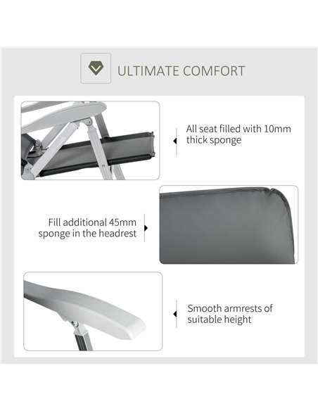 Outsunny 2 Pcs Patio Folding Dining Chair w/ Adjustable Back & Armrest Portable for Camping Garden Pool Beach Deck Grey 84B-566V - pic 45631 | FastDaddyshop