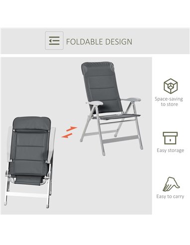 Outsunny 2 Pcs Patio Folding Dining Chair w/ Adjustable Back & Armrest Portable for Camping Garden Pool Beach Deck Grey 84B-566V