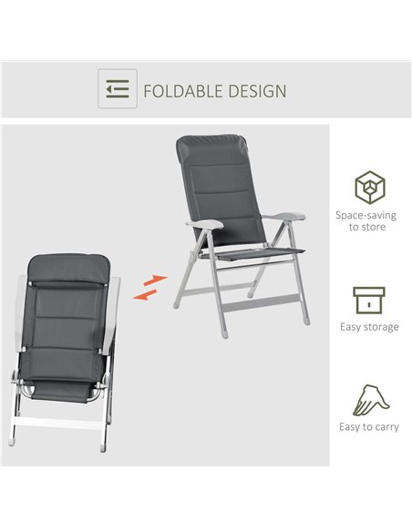 Outsunny 2 Pcs Patio Folding Dining Chair w/ Adjustable Back & Armrest Portable for Camping Garden Pool Beach Deck Grey 84B-566V - pic 45632 | FastDaddyshop