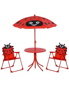 Outsunny Kids Folding Picnic Table and Chairs Set Ladybug Pattern with Parasol 312-024RD