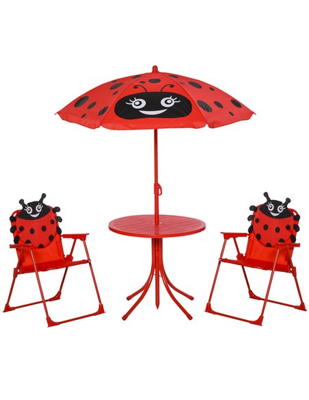 Outsunny Kids Folding Picnic Table and Chairs Set Ladybug Pattern with Parasol 312-024RD - pic 45635 | FastDaddyshop