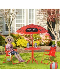Outsunny Kids Folding Picnic Table and Chairs Set Ladybug Pattern with Parasol 312-024RD 2