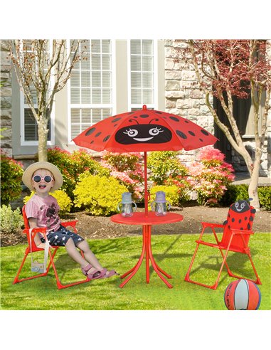 Outsunny Kids Folding Picnic Table and Chairs Set Ladybug Pattern Outdoor w/ Parasol 312-024RD