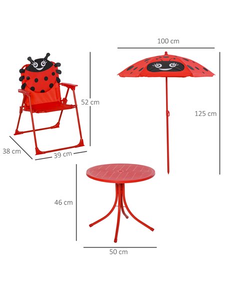 Outsunny Kids Folding Picnic Table and Chairs Set Ladybug Pattern Outdoor w/ Parasol 312-024RD - pic 45637 | FastDaddyshop