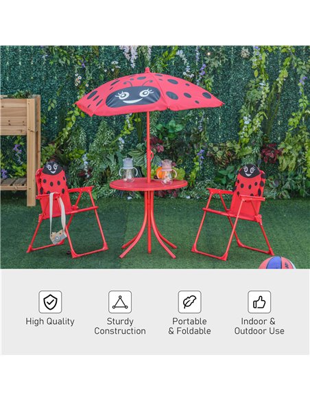Outsunny Kids Folding Picnic Table and Chairs Set Ladybug Pattern Outdoor w/ Parasol 312-024RD - pic 45638 | FastDaddyshop