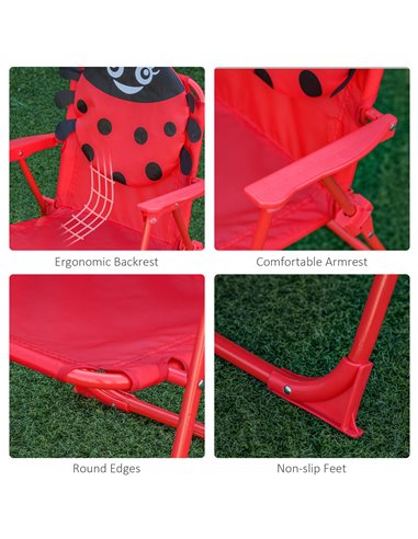 Outsunny Kids Folding Picnic Table and Chairs Set Ladybug Pattern Outdoor w/ Parasol 312-024RD