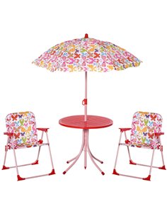 Outsunny Kids Folding Picnic Table and Chairs Set Color Stripes with Parasol 312-025PK