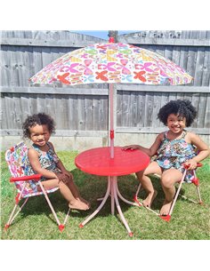 Outsunny Kids Folding Picnic Table and Chairs Set Color Stripes with Parasol 312-025PK 2