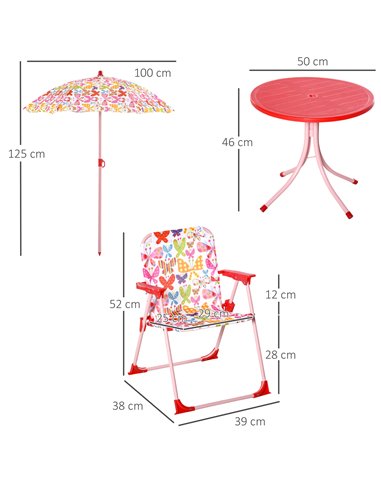 Outsunny Kids Folding Picnic Table and Chairs Set Color Stripes Outdoor w/ Parasol 312-025PK