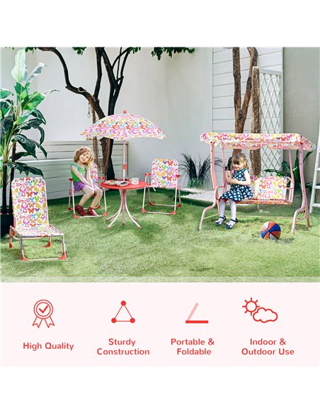 Outsunny Kids Folding Picnic Table and Chairs Set Color Stripes Outdoor w/ Parasol 312-025PK - pic 45647 | FastDaddyshop