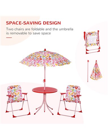 Outsunny Kids Folding Picnic Table and Chairs Set Color Stripes Outdoor w/ Parasol 312-025PK