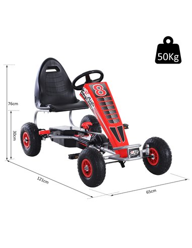 HOMCOM Pedal Go Kart Ride on Car Racing Style w/ Adjustable Seat Handbrake & Clutch in Red