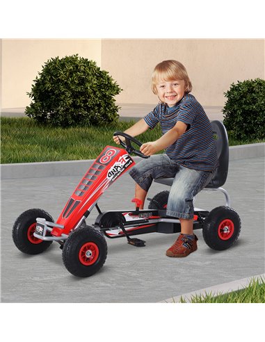 HOMCOM Pedal Go Kart Ride on Car Racing Style w/ Adjustable Seat Handbrake & Clutch in Red