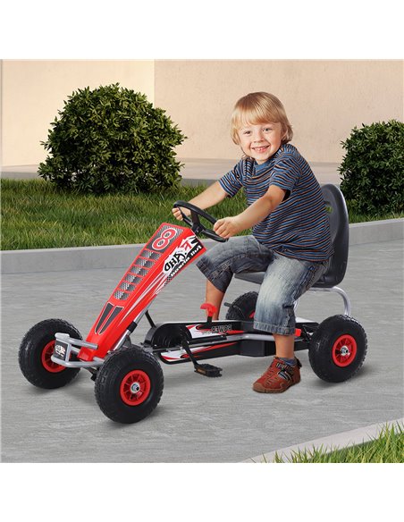HOMCOM Pedal Go Kart Ride on Car Racing Style w/ Adjustable Seat Handbrake & Clutch in Red - pic 4566 | FastDaddyshop