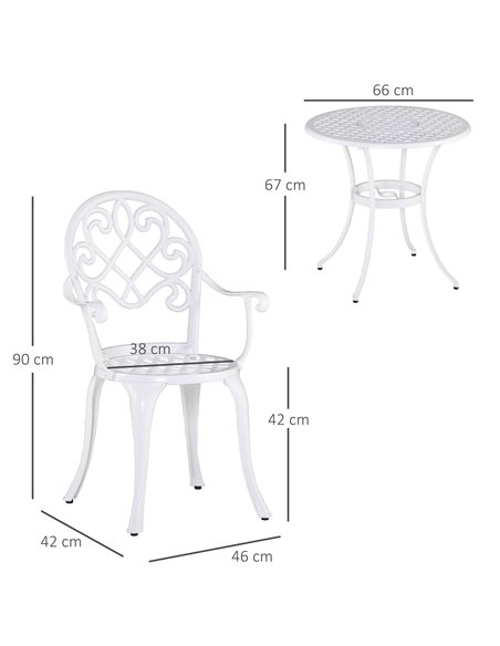 Outsunny 3PCs Garden Table Set Bistro Set Round Table and 2 Chairs for Outdoor Indoor Patio Balcony Aluminium 84B-505 - pic 45672 | FastDaddyshop