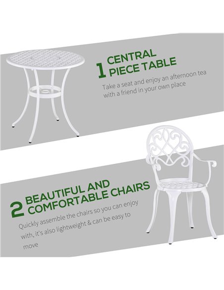 Outsunny 3PCs Garden Table Set Bistro Set Round Table and 2 Chairs for Outdoor Indoor Patio Balcony Aluminium 84B-505 - pic 45673 | FastDaddyshop