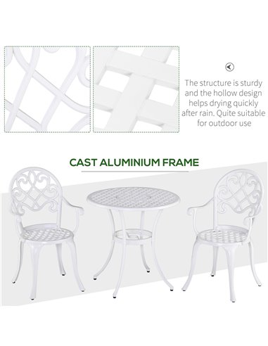 Outsunny 3PCs Garden Table Set Bistro Set Round Table and 2 Chairs for Outdoor Indoor Patio Balcony Aluminium 84B-505