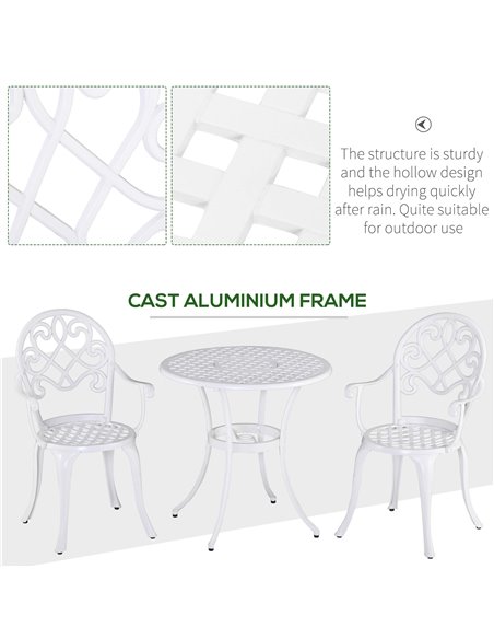 Outsunny 3PCs Garden Table Set Bistro Set Round Table and 2 Chairs for Outdoor Indoor Patio Balcony Aluminium 84B-505 - pic 45674 | FastDaddyshop