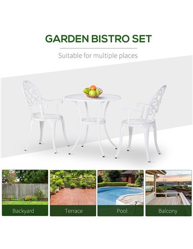 Outsunny 3PCs Garden Table Set Bistro Set Round Table and 2 Chairs for Outdoor Indoor Patio Balcony Aluminium 84B-505