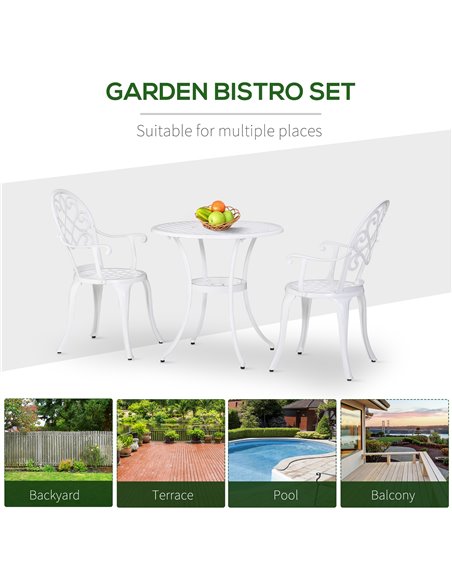 Outsunny 3PCs Garden Table Set Bistro Set Round Table and 2 Chairs for Outdoor Indoor Patio Balcony Aluminium 84B-505 - pic 45675 | FastDaddyshop