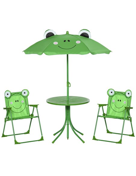 Outsunny Kids Folding Picnic Table and Chair Set Frog Pattern with Removable & Height Adjustable Sun Umbrella, Green 312-024GN - pic 45706 | FastDaddyshop