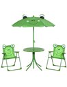 Outsunny Kids Folding Picnic Table and Chair Set Frog Pattern with Removable & Height Adjustable Sun Umbrella, Green 312-024GN