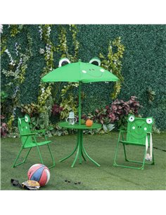 Outsunny Kids Folding Picnic Table and Chair Set Frog Pattern with Removable & Height Adjustable Sun Umbrella, Green 312-024GN 2