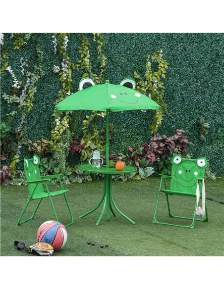 Outsunny Kids Folding Picnic Table and Chair Set Frog Pattern with Removable & Height Adjustable Sun Umbrella, Green 312-024GN - pic 45707 | FastDaddyshop
