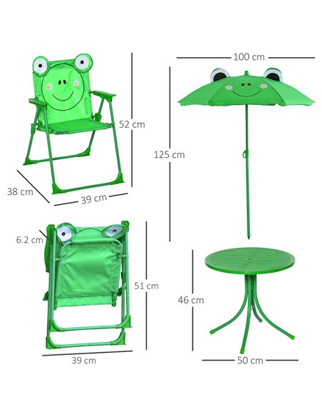 Outsunny Kids Folding Picnic Table and Chair Set Frog Pattern with Removable & Height Adjustable Sun Umbrella, Green 312-024GN - pic 45708 | FastDaddyshop