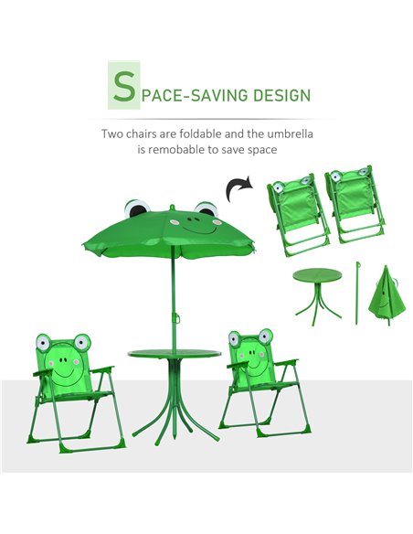 Outsunny Kids Folding Picnic Table and Chair Set Frog Pattern with Removable & Height Adjustable Sun Umbrella, Green 312-024GN - pic 45709 | FastDaddyshop