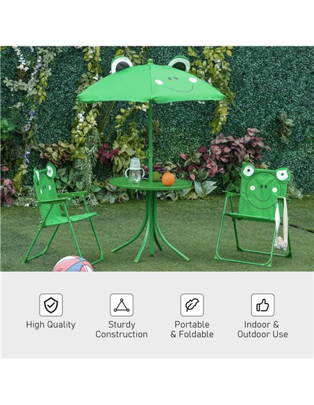 Outsunny Kids Folding Picnic Table and Chair Set Frog Pattern with Removable & Height Adjustable Sun Umbrella, Green 312-024GN - pic 45710 | FastDaddyshop