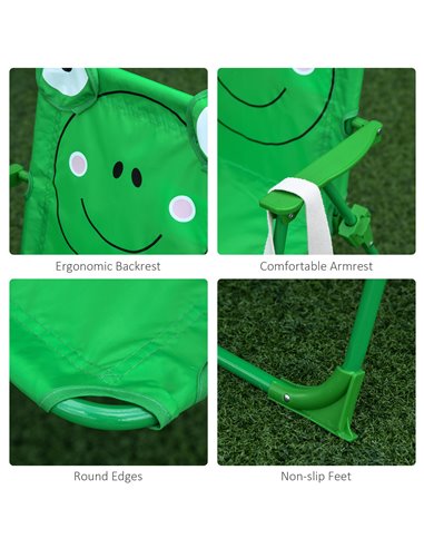Outsunny Kids Folding Picnic Table and Chair Set Frog Pattern with Removable & Height Adjustable Sun Umbrella, Green 312-024GN