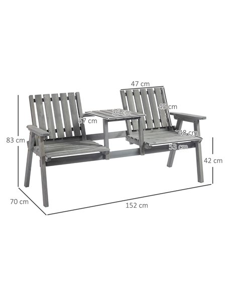 Outsunny 2-Seater Furniture Wooden Garden Bench Antique Loveseat Chair, Table Conversation Set for Yard, Lawn, Porch, Patio, Gre - pic 45717 | FastDaddyshop