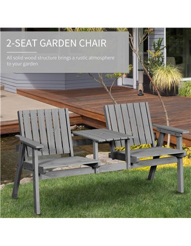Outsunny 2-Seater Furniture Wooden Garden Bench Antique Loveseat Chair, Table Conversation Set for Yard, Lawn, Porch, Patio, Gre