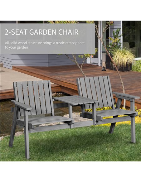 Outsunny 2-Seater Furniture Wooden Garden Bench Antique Loveseat Chair, Table Conversation Set for Yard, Lawn, Porch, Patio, Gre - pic 45718 | FastDaddyshop