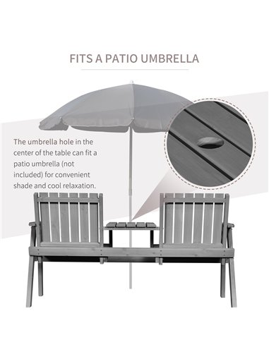 Outsunny 2-Seater Furniture Wooden Garden Bench Antique Loveseat Chair, Table Conversation Set for Yard, Lawn, Porch, Patio, Gre