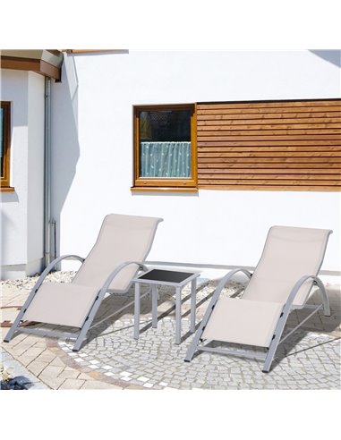 Outsunny 3 Pieces Lounge Metal Frame Chair Set, Cream 84B-570CW
