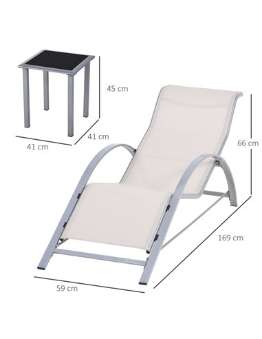 Outsunny 3 Pieces Lounge Metal Frame Chair Set, Cream 84B-570CW