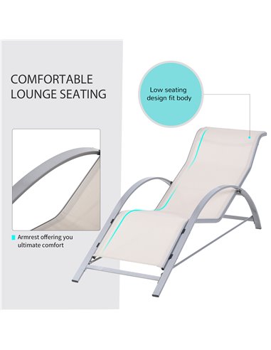 Outsunny 3 Pieces Lounge Chair Set Metal Frame Garden Outdoor Recliner Sunbathing Chair with Table, Cream 84B-570CW