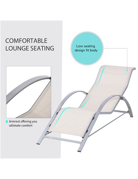 Outsunny 3 Pieces Lounge Chair Set Metal Frame Garden Outdoor Recliner Sunbathing Chair with Table, Cream 84B-570CW - pic 45727 | FastDaddyshop