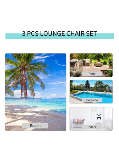Outsunny 3 Pieces Lounge Chair Set Metal Frame Garden Outdoor Recliner Sunbathing Chair with Table, Cream 84B-570CW