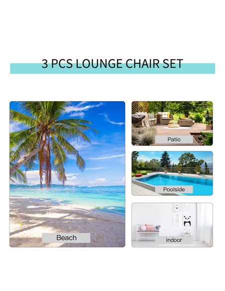 Outsunny 3 Pieces Lounge Chair Set Metal Frame Garden Outdoor Recliner Sunbathing Chair with Table, Cream 84B-570CW - pic 45728 | FastDaddyshop