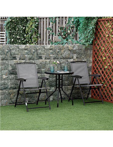 Outsunny 3 Piece Patio Furniture Bistro Set 2 Folding Chairs 1 Tempered Glass Table  Adjustable Backrest - Grey 84B-225GY - pic 45734 | FastDaddyshop