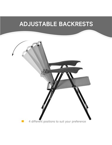 Outsunny 3 Piece Patio Furniture Bistro Set 2 Folding Chairs 1 Tempered Glass Table  Adjustable Backrest - Grey 84B-225GY