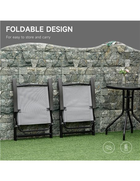 Outsunny 3 Piece Patio Furniture Bistro Set 2 Folding Chairs 1 Tempered Glass Table  Adjustable Backrest - Grey 84B-225GY - pic 45739 | FastDaddyshop